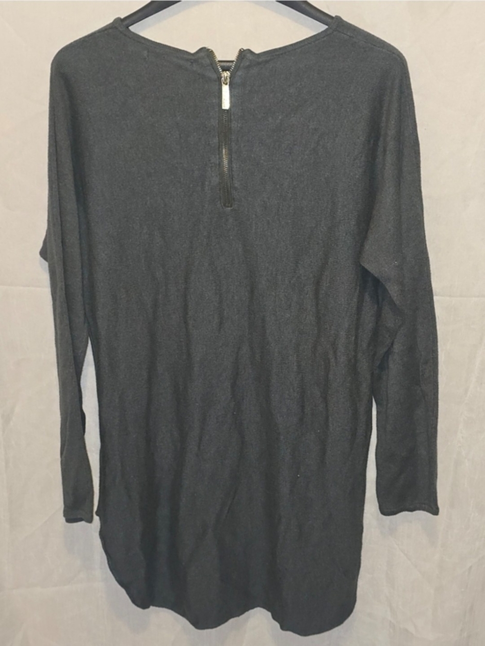 Joan Vass Dark Charcoal Gray Long-Sleeve Tunic with Back Zip
